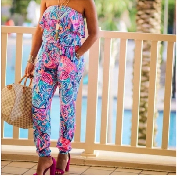Lilly Pulitzer Pants - Lilly Pulitzer Ailsie Strapless Jumpsuit in True Blue